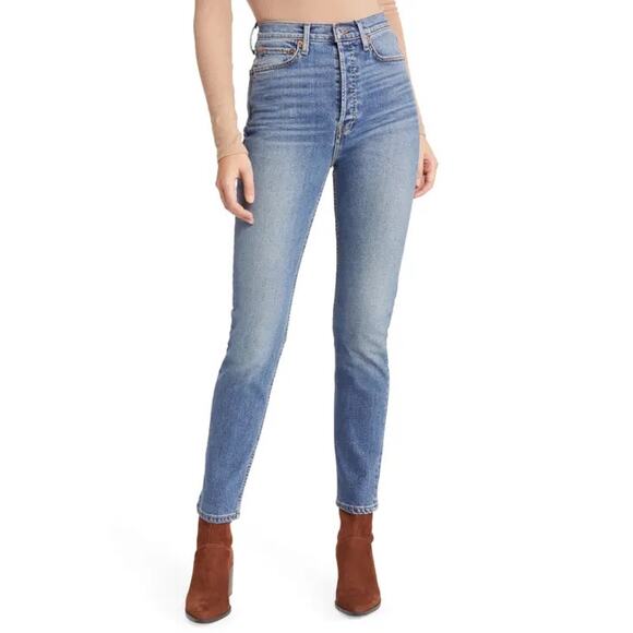 Redone Light Wash High Waist Button Fly Skinny Jeans Size 27 - Picture 1 of 7